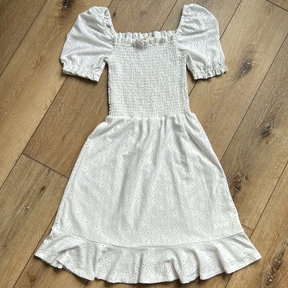 Michael Kors Dresses & Skirts - Michael Kors Womens White Eyelet Smocked Peasant Beachy Ruffle Dress Siz…